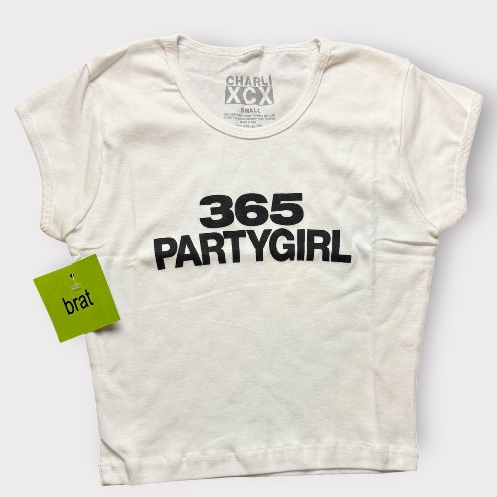 Charli XCX Brat 365 Partygirl White Baby Tee Official Tour Merch Small NWT